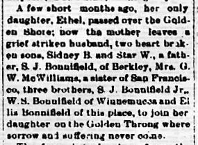 Bonnifieid settle in Humboldt County in 1863