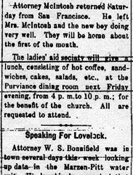 Last Ladies Aid event mentioned in the Lovelock Tribune