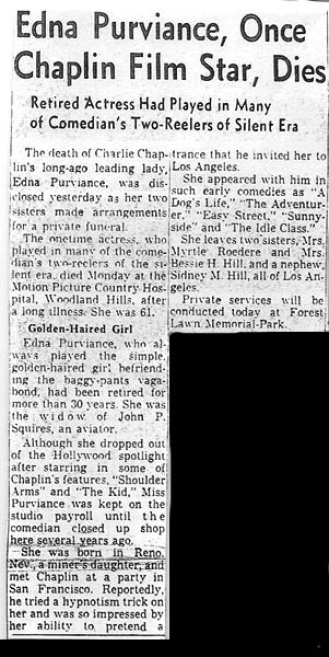 Edna Purviance dies